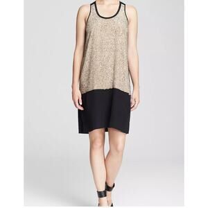 Eileen Fisher XL Silk Sequin Dress Gold Black Rivulet Crepe de Chine